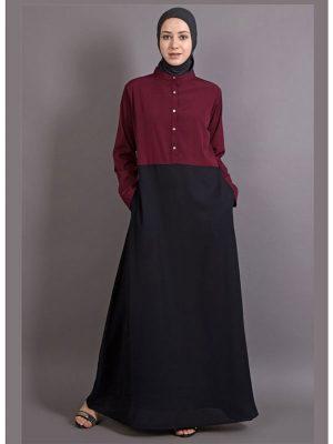 Womens Abaya Maroon & Black Color Casual Wear