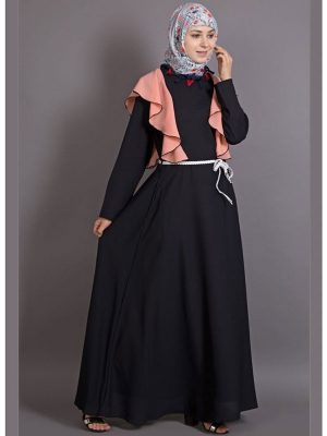 Womens Abaya Black & Orange Color Graceful