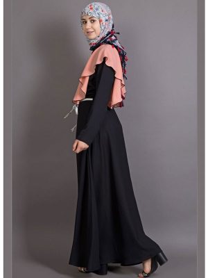 Womens Abaya Black & Orange Color Graceful