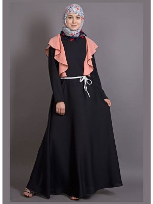 Womens Abaya Black & Orange Color Graceful