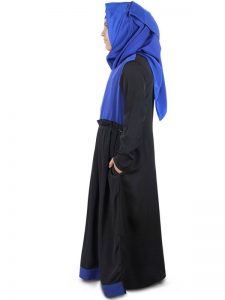 Black And Blue Color Kid'S-Crepe Kid'S Abaya