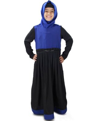 Black And Blue Color Kid'S-Crepe Kid'S Abaya