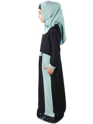 Black And Blue Color Kid'S-Rayon Kid'S Abaya