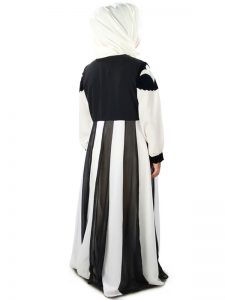 Off White And Black Color Kid'S-Crepe Kid'S Abaya