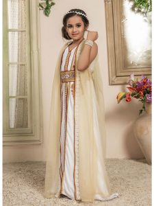 Kids White And Beige Color Moroccan Kaftan