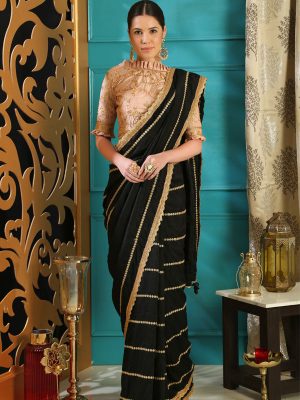 Rang Roop Black Silk Sequence Embroidered Party Wear Designer Saree