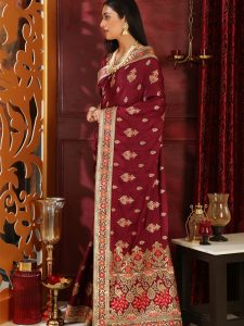 Rang Roop Wine Silk Full Embroidered Work Wedding & Party Wear Designer Saree