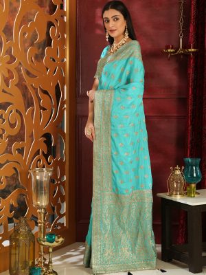 Rang Roop Turquoise Silk Full Embroidered Work Wedding & Party Wear Designer Saree