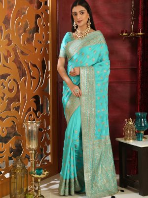 Rang Roop Turquoise Silk Full Embroidered Work Wedding & Party Wear Designer Saree
