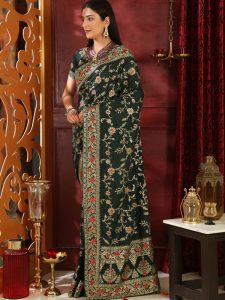 Rang Roop Dark Green Silk Full Embroidered Work With Stone Work Wedding & Party Wear Designer Saree