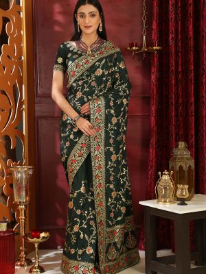 Rang Roop Dark Green Silk Full Embroidered Work With Stone Work Wedding & Party Wear Designer Saree