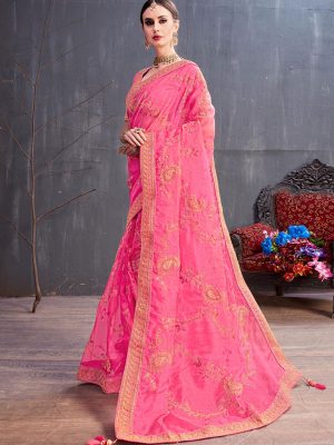 Rang Roop Pink Organza Coding Sequence Embroidered Party Wear Designer Saree