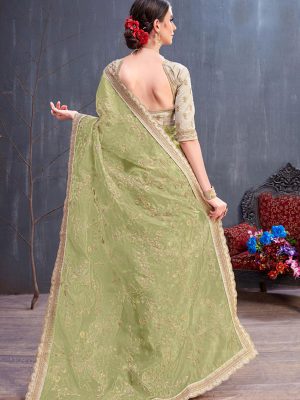 Rang Roop Olive Organza Coding Sequence Embroidered Party Wear Designer Saree