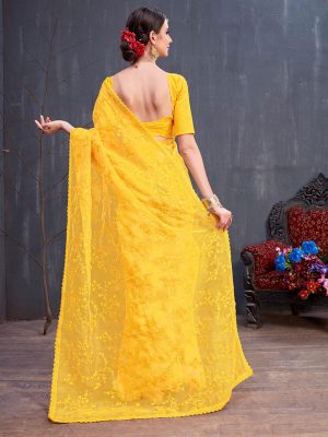 Rang Roop Yellow Organza Resham Embroidered Party Wear Designer Saree