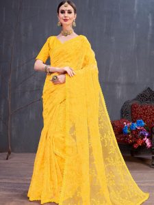 Rang Roop Yellow Organza Resham Embroidered Party Wear Designer Saree