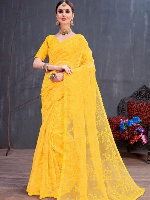 Rang Roop Yellow Organza Resham Embroidered Party Wear Designer Saree