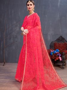 Rang Roop Red Organza Resham Embroidered Party Wear Designer Saree