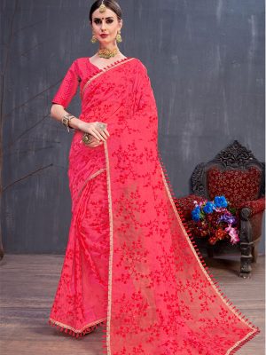 Rang Roop Red Organza Resham Embroidered Party Wear Designer Saree