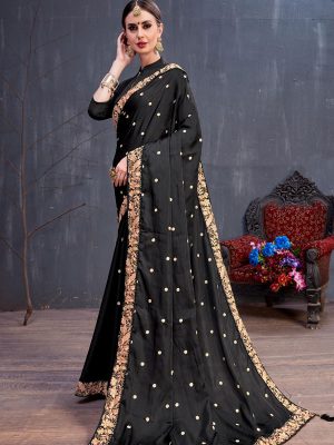 Rang Roop Black Silk Sequence & Resham Embroidered Party Wear Designer Saree