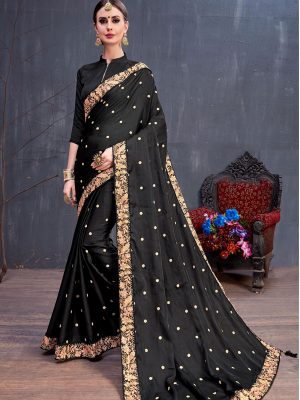 Rang Roop Black Silk Sequence & Resham Embroidered Party Wear Designer Saree