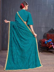 Rang Roop Teal Blue Soft Cotton Resham Embroidered Party Wear Designer Saree