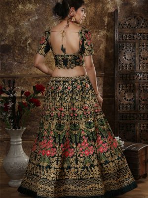 Guldasta Taffeta Satin Green Bridal Net Festive Lehenga Choli