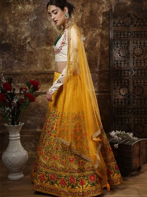 Guldasta Thai Silk Mustured Bridal Net Festive Lehenga Choli