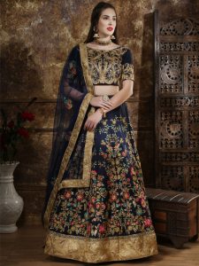 Guldasta Thai Silk Navy Bridal Net Festive Lehenga Choli