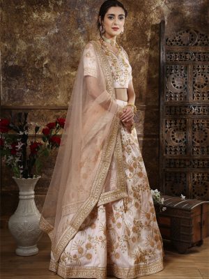 Guldasta Phantom Silk Peach Bridal Net Festive Lehenga Choli