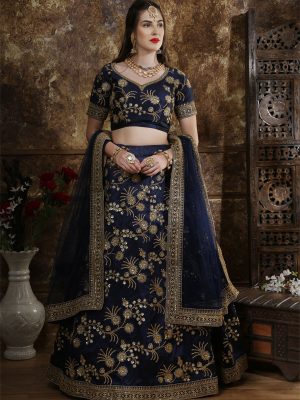 Guldasta Phantom Silk Navy Bridal Net Festive Lehenga Choli