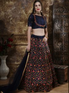 Designer Thai Silk Thread Zari and sequence embroidered work Navy Festive Lehenga Choli