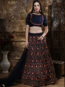 Designer Thai Silk Thread Zari and sequence embroidered work Navy Festive Lehenga Choli