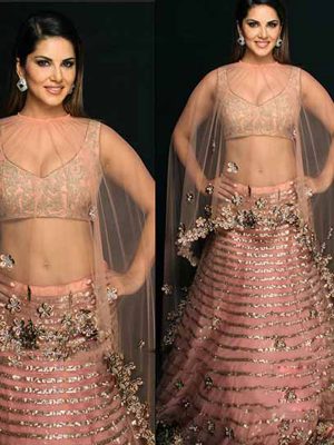 Sunny Leone Nylon Net Pink Bollywood Lehenga