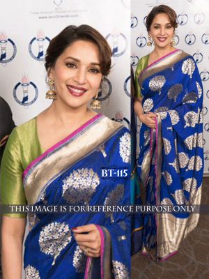 Madhuri Dixit Blue Colour Nylon Silk Foile Print Bollywood Designer Sarees