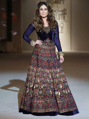 Kareena Kapoor 9000 Micro Velvet Blue Bollywood Lehenga
