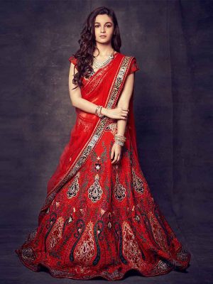 Alia Bhatt Banglori Silk Red Bollywood Lehenga