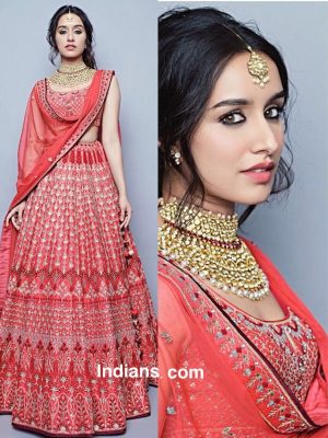 Shraddha Kapoor Banglori Silk Red Bollywood Lehenga