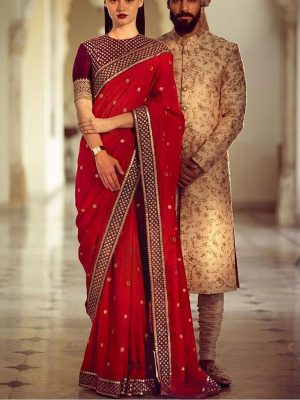Sridevi Red Colour 60Gm Georgette Bollywood Designer Sarees