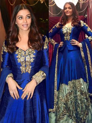 Aishwarya Rai Taffeta Silk Royal Blue Bollywood Lehenga