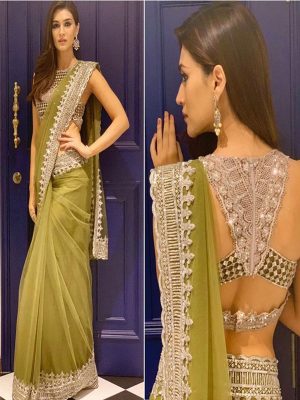 Kriti Sanon Green Colour Nylon Net Bollywood Designer Sarees