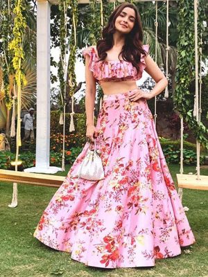 Alia Bhatt Soft Taffeta Digital Print Pink Bollywood Lehenga