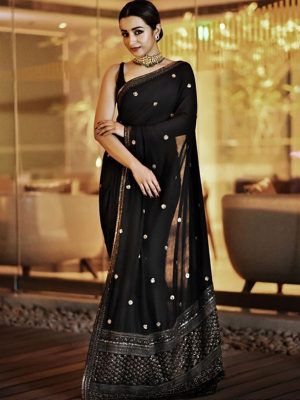 Trisha Black Colour Georgette Silk Bollywood Designer Sarees
