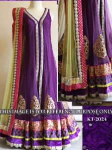 Nylon Net Embroidered & Multi Work Purple Bollywood Gown
