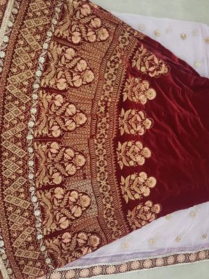 Shrutis Women'S Velvet Desirable Maroon Colour Bollywood Lehenga