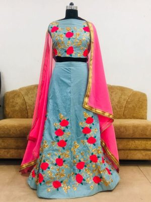 Nylon Silk Sky Blue Colour Bollywood Lehenga