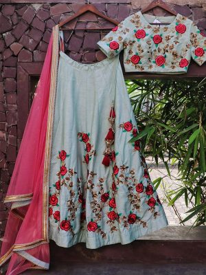Nylon Silk Sky Blue Colour Bollywood Lehenga