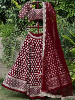 Taffeta Silk Maroon Colour Bollywood Lehenga