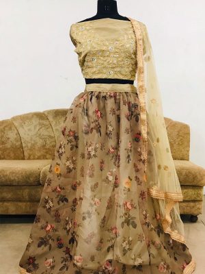 Silk Cream Colour Bollywood Lehenga
