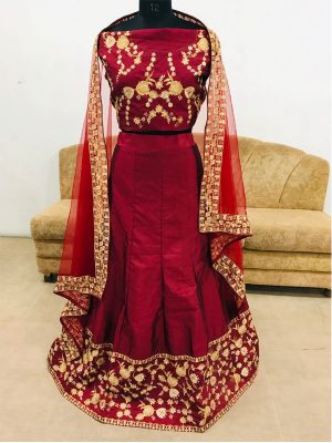 Tow Tone Soft Taffeta Silk Maroon Colour Bollywood Lehenga