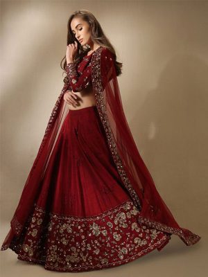 Tow Tone Soft Taffeta Silk Maroon Colour Bollywood Lehenga